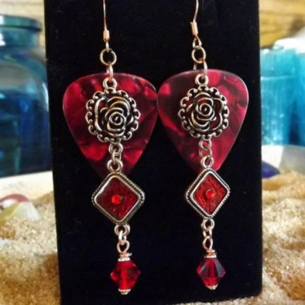 Copper Roses Guitar Pick Earrings